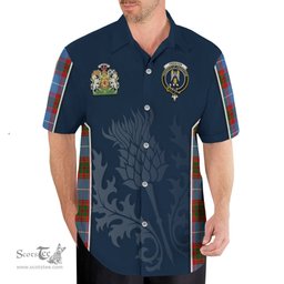 ScotsTee Shop Scottish Preston Clan Scottish Crest and Scottish Thistle Sport Tartan Short Sleeve Shirt