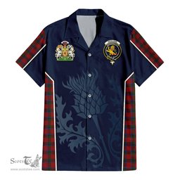 ScotsTee Shop Scottish Nicolson Clan Scottish Crest and Scottish Thistle Sport Tartan Short Sleeve Shirt