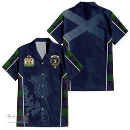 ScotsTee Shop Scottish Stewart Old Modern Clan Scottish Crest and Scottish Thistle Sport Tartan Short Sleeve Shirt