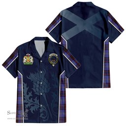 ScotsTee Shop Scottish Rutherford Clan Scottish Crest and Scottish Thistle Sport Tartan Short Sleeve Shirt