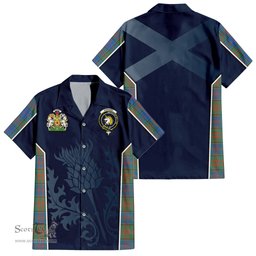 ScotsTee Shop Scottish Stewart of Appin Hunting Ancient Clan Scottish Crest and Scottish Thistle Sport Tartan Short Sleeve Shirt