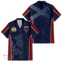 ScotsTee Shop Scottish Rose of Kilravock Clan Scottish Crest and Scottish Thistle Sport Tartan Short Sleeve Shirt