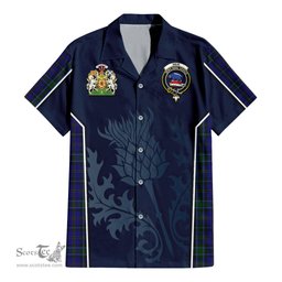 ScotsTee Shop Scottish Weir Clan Scottish Crest and Scottish Thistle Sport Tartan Short Sleeve Shirt