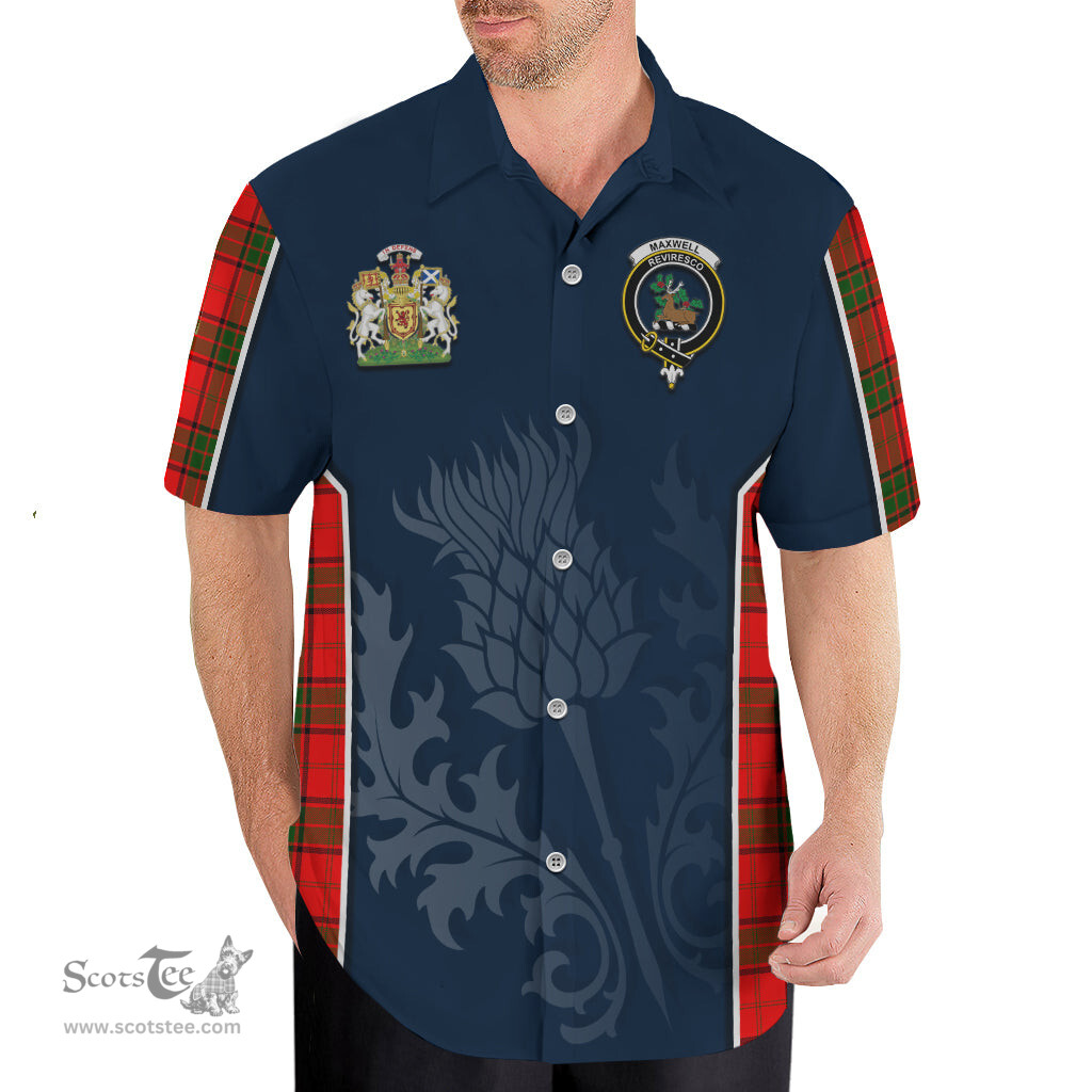 ScotsTee Shop Scottish Maxwell Modern Clan Scottish Crest and Scottish Thistle Sport Tartan Short Sleeve Shirt