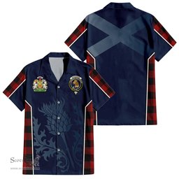 ScotsTee Shop Scottish Rob Roy Macgregor Clan Scottish Crest and Scottish Thistle Sport Tartan Short Sleeve Shirt