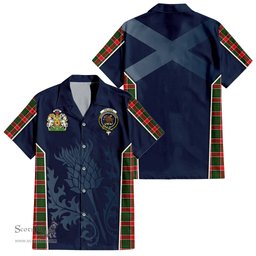 ScotsTee Shop Scottish Pollock Modern Clan Scottish Crest and Scottish Thistle Sport Tartan Short Sleeve Shirt