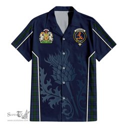 ScotsTee Shop Scottish Sutherland Clan Scottish Crest and Scottish Thistle Sport Tartan Short Sleeve Shirt