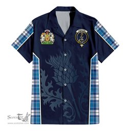 ScotsTee Shop Scottish Roberton Clan Scottish Crest and Scottish Thistle Sport Tartan Short Sleeve Shirt