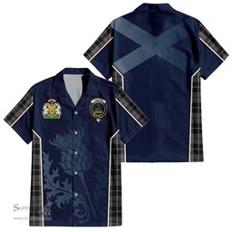 ScotsTee Shop Scottish Thompson Grey Clan Scottish Crest and Scottish Thistle Sport Tartan Short Sleeve Shirt