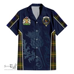 ScotsTee Shop Scottish Muir Clan Scottish Crest and Scottish Thistle Sport Tartan Short Sleeve Shirt