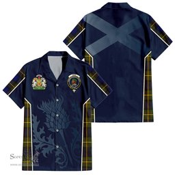 ScotsTee Shop Scottish Muir Clan Scottish Crest and Scottish Thistle Sport Tartan Short Sleeve Shirt