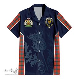 ScotsTee Shop Scottish Sinclair Ancient Clan Scottish Crest and Scottish Thistle Sport Tartan Short Sleeve Shirt