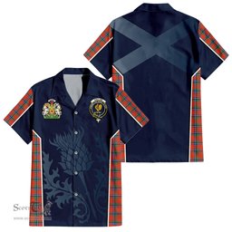 ScotsTee Shop Scottish Sinclair Ancient Clan Scottish Crest and Scottish Thistle Sport Tartan Short Sleeve Shirt