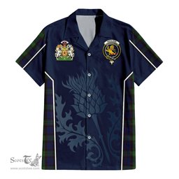 ScotsTee Shop Scottish Nicolson Green Hunting Clan Scottish Crest and Scottish Thistle Sport Tartan Short Sleeve Shirt