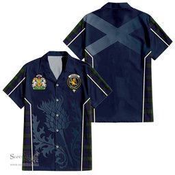 ScotsTee Shop Scottish Nicolson Green Hunting Clan Scottish Crest and Scottish Thistle Sport Tartan Short Sleeve Shirt