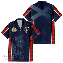 ScotsTee Shop Scottish Wallace Hunting Red Clan Scottish Crest and Scottish Thistle Sport Tartan Short Sleeve Shirt