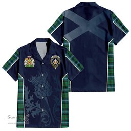 ScotsTee Shop Scottish Urquhart Ancient Clan Scottish Crest and Scottish Thistle Sport Tartan Short Sleeve Shirt