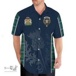 ScotsTee Shop Scottish Urquhart Ancient Clan Scottish Crest and Scottish Thistle Sport Tartan Short Sleeve Shirt