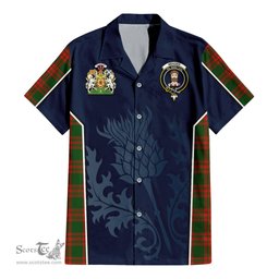 ScotsTee Shop Scottish Menzies Green Modern Clan Scottish Crest and Scottish Thistle Sport Tartan Short Sleeve Shirt