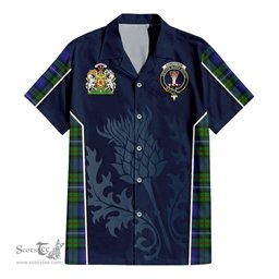 ScotsTee Shop Scottish Robertson Hunting Modern Clan Scottish Crest and Scottish Thistle Sport Tartan Short Sleeve Shirt