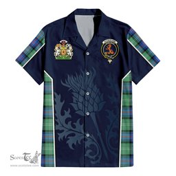 ScotsTee Shop Scottish Sutherland Ancient Clan Scottish Crest and Scottish Thistle Sport Tartan Short Sleeve Shirt