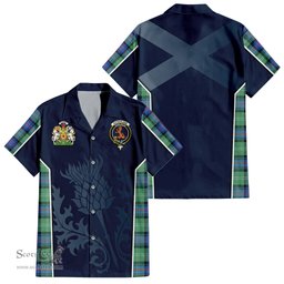 ScotsTee Shop Scottish Sutherland Ancient Clan Scottish Crest and Scottish Thistle Sport Tartan Short Sleeve Shirt