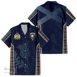ScotsTee Shop Scottish Norvel Clan Scottish Crest and Scottish Thistle Sport Tartan Short Sleeve Shirt
