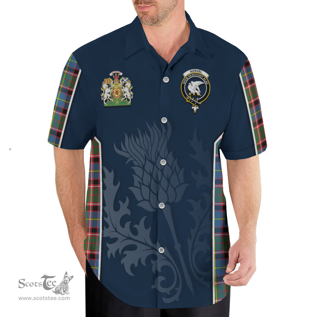 ScotsTee Shop Scottish Norvel Clan Scottish Crest and Scottish Thistle Sport Tartan Short Sleeve Shirt