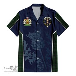 ScotsTee Shop Scottish Menzies Green Clan Scottish Crest and Scottish Thistle Sport Tartan Short Sleeve Shirt