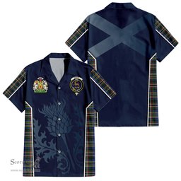 ScotsTee Shop Scottish Scott Green Modern Clan Scottish Crest and Scottish Thistle Sport Tartan Short Sleeve Shirt