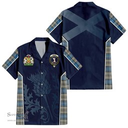 ScotsTee Shop Scottish Napier Ancient Clan Scottish Crest and Scottish Thistle Sport Tartan Short Sleeve Shirt
