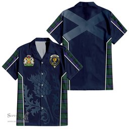 ScotsTee Shop Scottish Sinclair Hunting Modern Clan Scottish Crest and Scottish Thistle Sport Tartan Short Sleeve Shirt