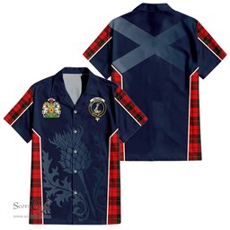 ScotsTee Shop Scottish Wallace Weathered Clan Scottish Crest and Scottish Thistle Sport Tartan Short Sleeve Shirt