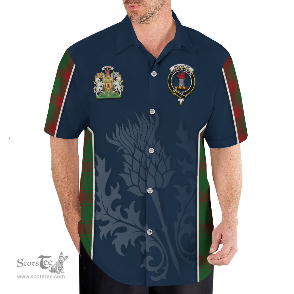 ScotsTee Shop Scottish Middleton Clan Scottish Crest and Scottish Thistle Sport Tartan Short Sleeve Shirt