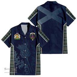 ScotsTee Shop Scottish Ogilvie (Ogilvy) Hunting Clan Scottish Crest and Scottish Thistle Sport Tartan Short Sleeve Shirt
