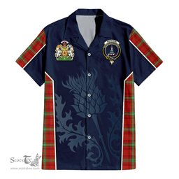 ScotsTee Shop Scottish Morrison Red Modern Clan Scottish Crest and Scottish Thistle Sport Tartan Short Sleeve Shirt