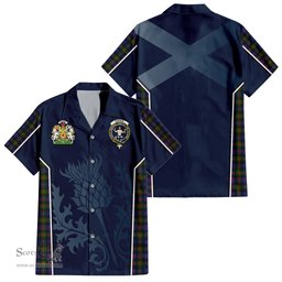 ScotsTee Shop Scottish Murray of Atholl Modern Clan Scottish Crest and Scottish Thistle Sport Tartan Short Sleeve Shirt