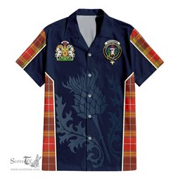 ScotsTee Shop Scottish Buchanan Old Set Weathered Clan Scottish Crest and Scottish Thistle Sport Tartan Women Casual Shirt - Classic