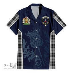 ScotsTee Shop Scottish Erskine Black and White Clan Scottish Crest and Scottish Thistle Sport Tartan Women Casual Shirt - Classic