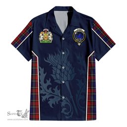 ScotsTee Shop Scottish Clark (Lion) Red Clan Scottish Crest and Scottish Thistle Sport Tartan Women Casual Shirt - Classic