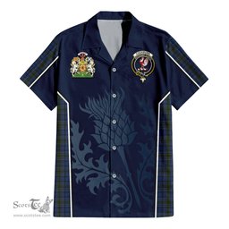 ScotsTee Shop Scottish Cockburn Blue Clan Scottish Crest and Scottish Thistle Sport Tartan Women Casual Shirt - Classic