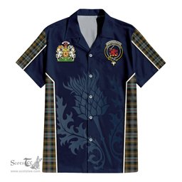 ScotsTee Shop Scottish Farquharson Weathered Clan Scottish Crest and Scottish Thistle Sport Tartan Women Casual Shirt - Classic