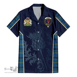 ScotsTee Shop Scottish Laing Clan Scottish Crest and Scottish Thistle Sport Tartan Women Casual Shirt - Classic
