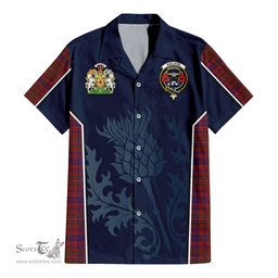 ScotsTee Shop Scottish MacLeod Red Clan Scottish Crest and Scottish Thistle Sport Tartan Women Casual Shirt - Classic
