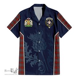 ScotsTee Shop Scottish MacFarlane Red Clan Scottish Crest and Scottish Thistle Sport Tartan Women Casual Shirt - Classic
