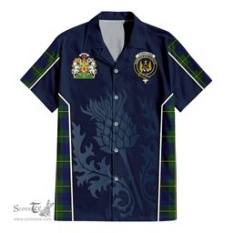 ScotsTee Shop Scottish Johnstone-Johnston Modern Clan Scottish Crest and Scottish Thistle Sport Tartan Women Casual Shirt - Classic