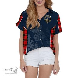 ScotsTee Shop Scottish Wallace Hunting Red Clan Scottish Crest and Scottish Thistle Sport Tartan Women Casual Shirt - Classic