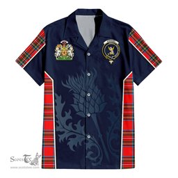 ScotsTee Shop Scottish Stewart Royal Clan Scottish Crest and Scottish Thistle Sport Tartan Women Casual Shirt - Classic
