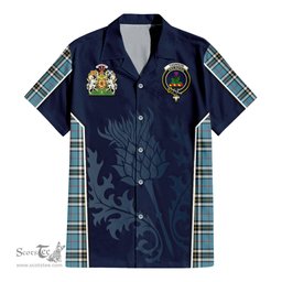 ScotsTee Shop Scottish Thomson Clan Scottish Crest and Scottish Thistle Sport Tartan Women Casual Shirt - Classic