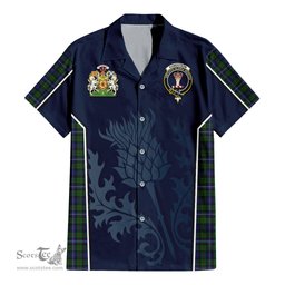 ScotsTee Shop Scottish Robertson Hunting Clan Scottish Crest and Scottish Thistle Sport Tartan Women Casual Shirt - Classic